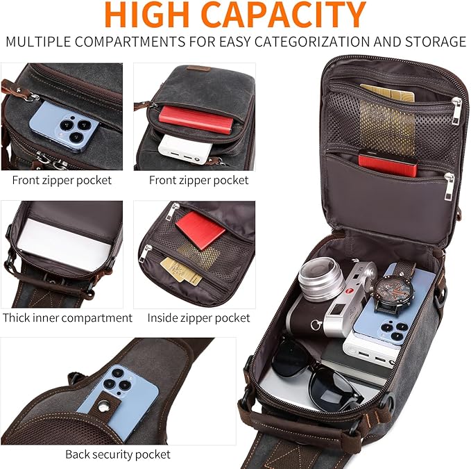 Nerlion Sling Bag for Men Waxed Canvas Crossbody Bag Chest Bag Water Resistant Shoulder Bag Casual Daypack