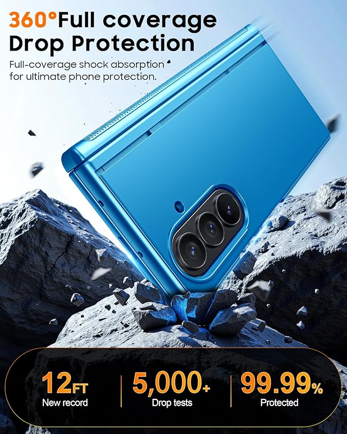 CENMASO Magnetic for Samsung Galaxy Z Fold 7 Case with Stand, Fit for Magsafe, Hinge Protection, Screen Protector, Built-in Hidden Kickstand, Slim Shockproof Phone Case for Galaxy Z Fold 7-Lake Blue