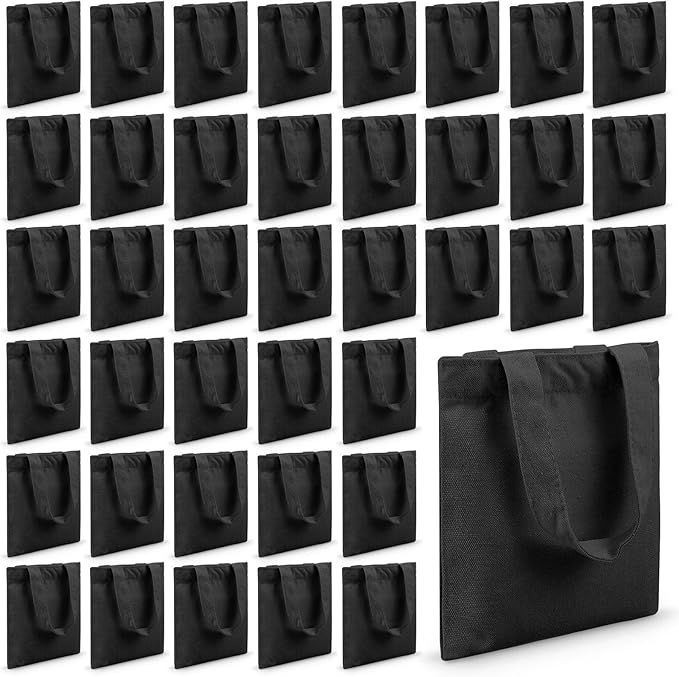 Amylove 48 Pcs Mini Tote Bag Sublimation Blank Canvas Tote Bags Reusable Grocery Luggage DIY Sack Goody for Party Even (8.5 x 8 Inch,Black)