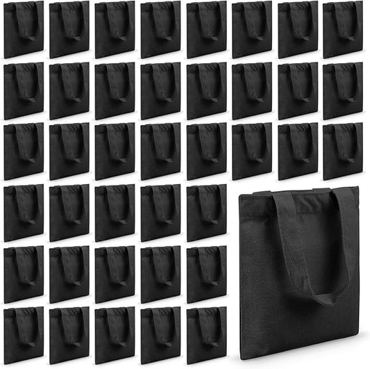 Amylove 48 Pcs Mini Tote Bag Sublimation Blank Canvas Tote Bags Reusable Grocery Luggage DIY Sack Goody for Party Even (8.5 x 8 Inch,Black)