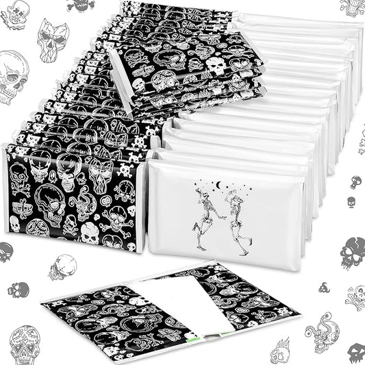 50 Pack Halloween Skull Pocket Tissues Individual Packs Gothic Skeleton Dancing Pocket Facial Bulk 3 Ply Wallet Travel Tissues for Halloween Party Supplies