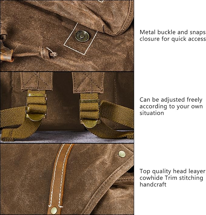 Backpack for Men Heavy Duty Waxed Canvas Vintage Women Trim Casual 15.6" laptop Travel Backpack-Brown