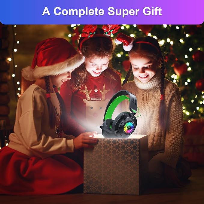 HW10 Wireless Gaming Headset for PS5,PS4,PC,2.4GHz Bluetooth Gaming Headphones with Noise Cancelling Microphone,50Hr Battery Gamer Headset for Switch, Laptop,Mobile,Mac,Cool RGB (Black/Green)