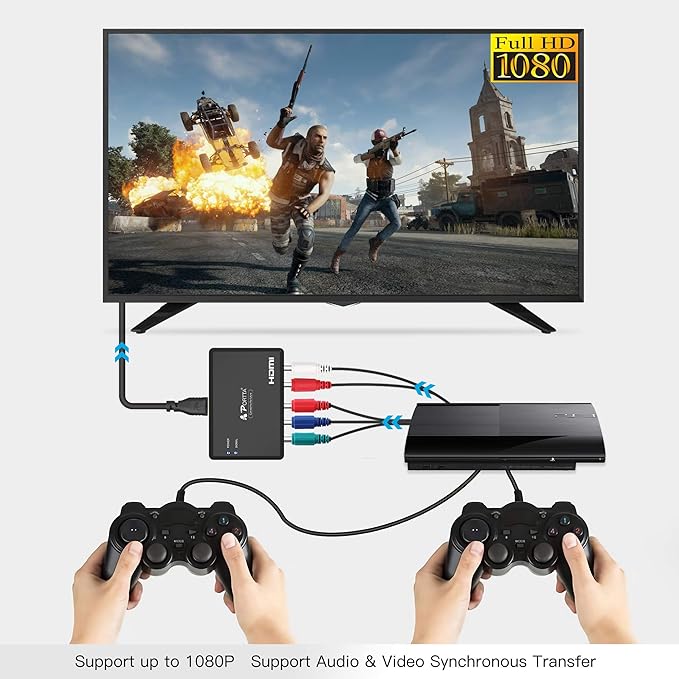 Portta Component to HDMI Converter, YPbPr RGB + R/L Audio to HDMI v1.3 Converter Adapter Support 1080P 2 Channel LPCM for HDTV PS2 PS3 HDVD Player Wii Xbox