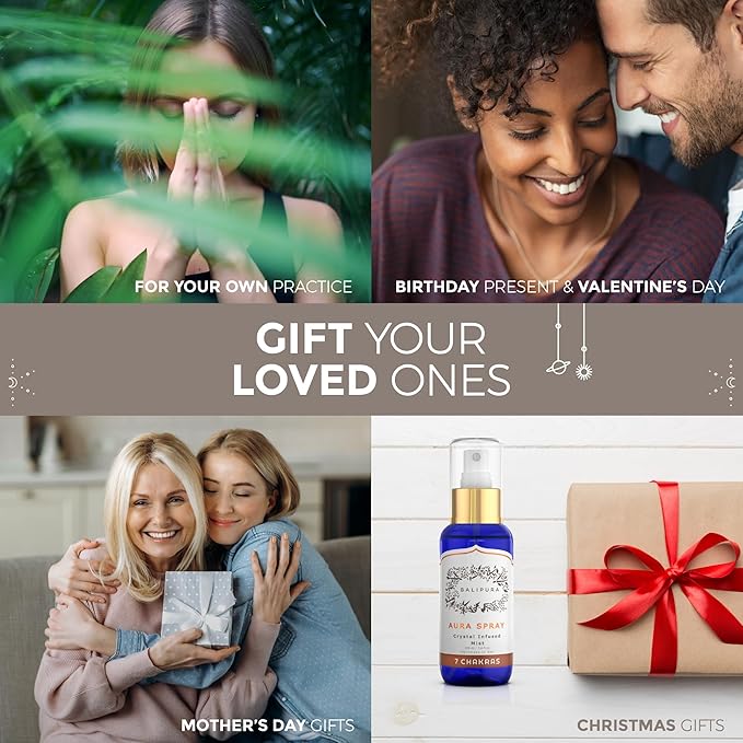 BALIPURA - 7 Chakra Aura Crystal Mist Spray with Frankincense, Sweet Orange, and Frangipani - Energy Cleansing and Spiritual Harmony