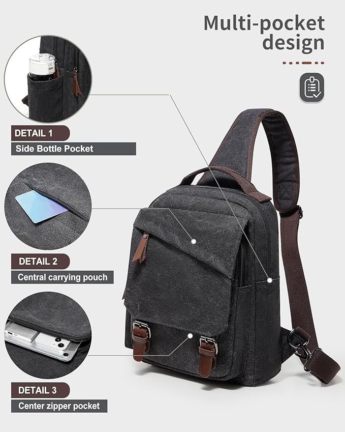 Messenger bag for Men,Small Sling Crossbody Backpack Shoulder Bag for Men Women,canvas Strap Backpack Sling Bag