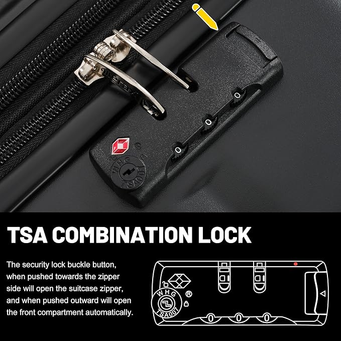 Merax Luggage Sets 3 Piece, Durable Hardshell Suitcase with Double Spinner Wheels and Handle Bags,Lightweight Carry on Luggage with TSA Lock,20+24+28,Black