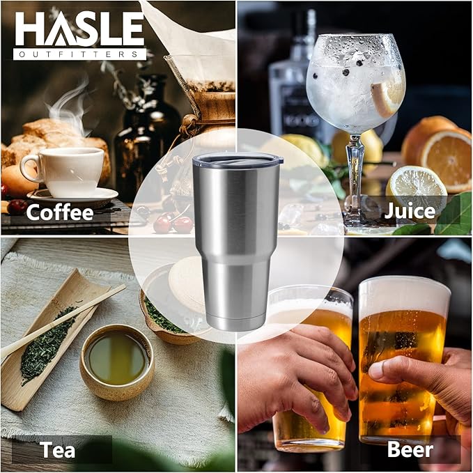 HASLE OUTFITTERS 30oz Stainless Steel Tumbler, Double Wall Vacuum Insulated Travel Mug Tumbler, Durable Insulated Coffee Mug, Gift Box Set (Silver, 8)
