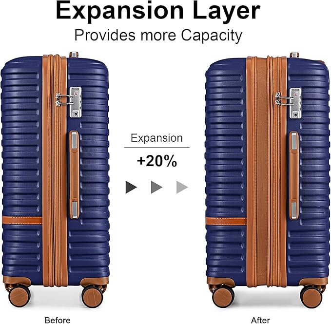 Joyway Luggage Set 3 Piece Suitcase Sets with Spinner Wheel,Hardside Expandable Travel Laggage with TSA Lock (13/20/24/28 Navy brown