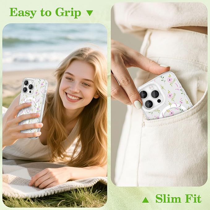 ZTOFERA for iPhone 13 Pro Max Magnetic Case Compatible with Magsafe,Aesthetic Floral Pattern Design Cute for Girl Women,Anti-Drop Protective Hard Phone Cover for iPhone 13 Pro Max-Pink Flower