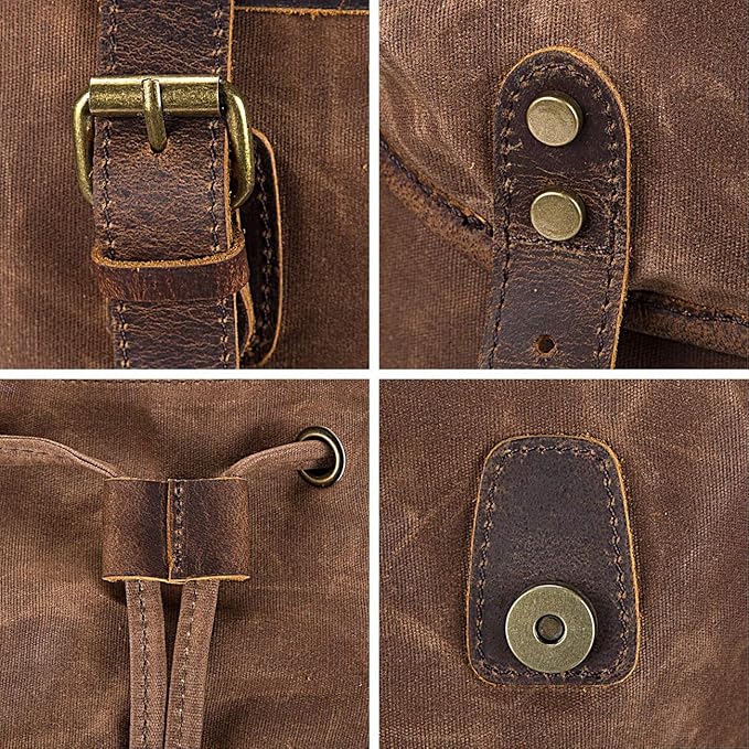 WUDON Leather Backpack for Men, Waxed Canvas Shoulder Rucksack Carry-On Travel Backpack