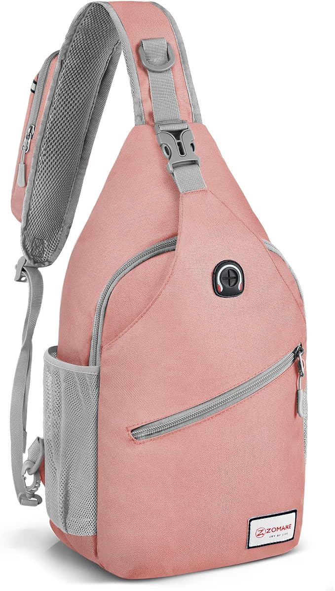 ZOMAKE Sling Bag,Small Crossbody Sling Backpack,Water Resistant Shoulder Daypack for Travel,Anti Thief Chest Bag for Hiking(Pink(New))