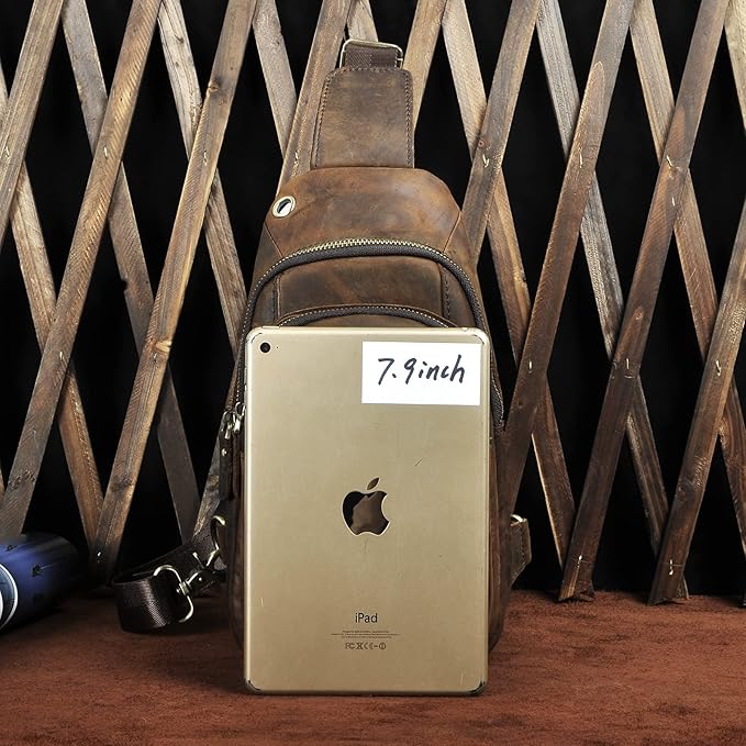 Le'aokuu Men Outdoor Casual Travel Hiking Tea Crossbody Chest Sling Bag Rig One Shoulder Strap Bag Backpack Men Leather