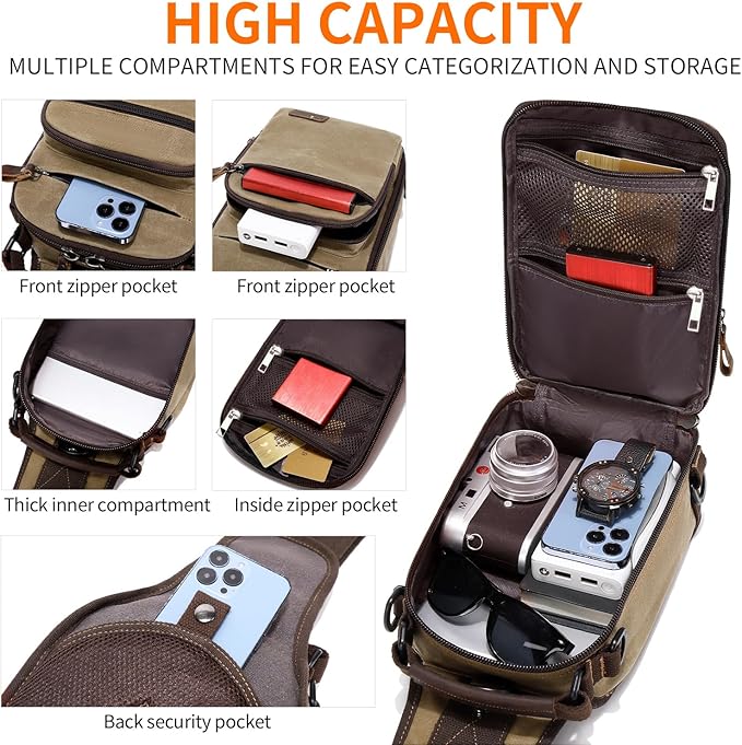 Nerlion Sling Bag for Men Waxed Canvas Crossbody Bag Chest Bag Water Resistant Shoulder Bag Casual Daypack