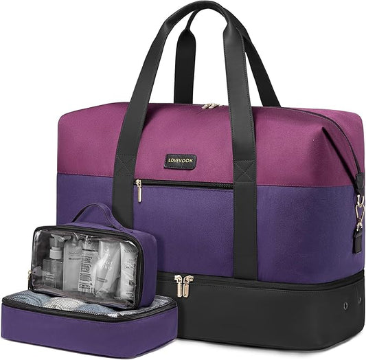 LOVEVOOK Weekender Bag, Large Travel Duffel Bag for Women with 2 Packing Cubes, Carry on Overnight Bag with Shoe Compartment, Mom Hospital Bags for Labor and Delivery