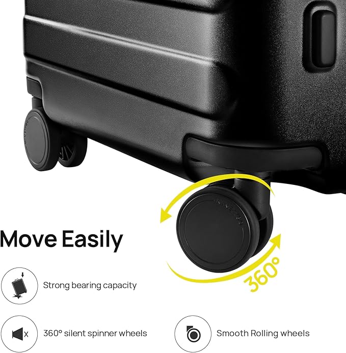 NINETYGO Carry On Luggage 22x14x9 Airline Approved, 20 Inch Luggage with Smooth Spinner Wheels, Lightweight, Hard Shell PC Suitcase Carry-On, Travel Luggage, TSA Approved (Black, Rhine Basic)