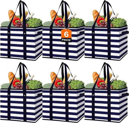 WISELIFE 6 Pack Reusable Grocery Bags Large Water Resistant Grocery Collapsible Heavy Duty Tote Bags for Shopping Picnic