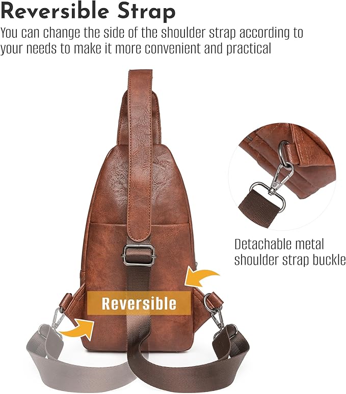 Small Sling Bag for Women - in Vegan Leather Versatile Fanny Pack, Crossbody Bags for Women with Adjustable Guitar Belt Suitable, Dark Brown