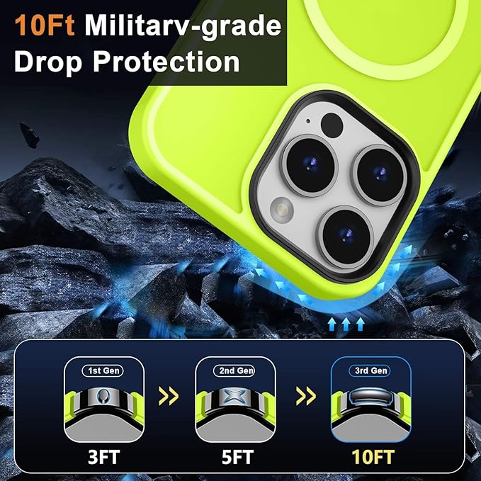MOCCA Strong Magnetic for iPhone 14 Pro Max Case [Compatible with Magsafe] [10FT Military Grade Protective] Translucent Matte Slim Shockproof Case for iPhone 14 Pro Max 6.7"- Fluorescent Green