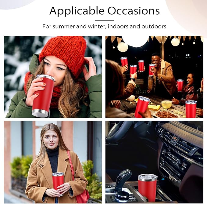 Sieral 36 Packs Stainless Steel Tumbler Bulk with Lid Vacuum Double Wall Insulated Travel Coffee Mug Powder Coated Tumbler Cup for Graduation Wedding Christmas Birthday Party(Red, 20 oz)