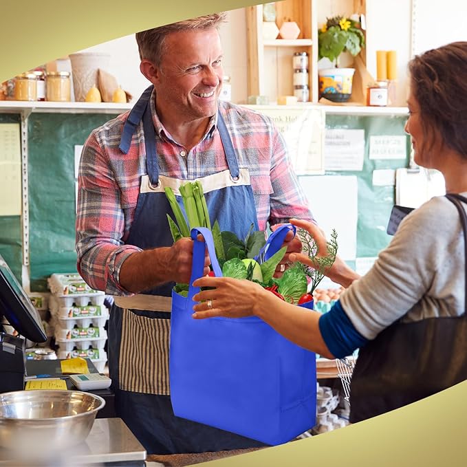 Reginary Reusable Totes Bags - 100 Pcs Non Woven Grocery Handle Bags for Shop Events & Retail Store(Blue)