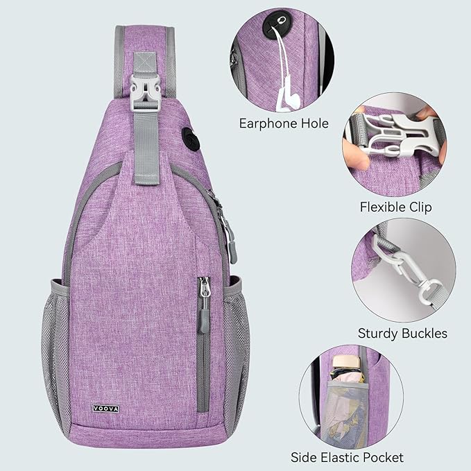 Voova Crossbody Sling Backpack Sling Bag for Men Women, Travel Hiking Chest Bag Daypack, Small over the Shoulder Backpack