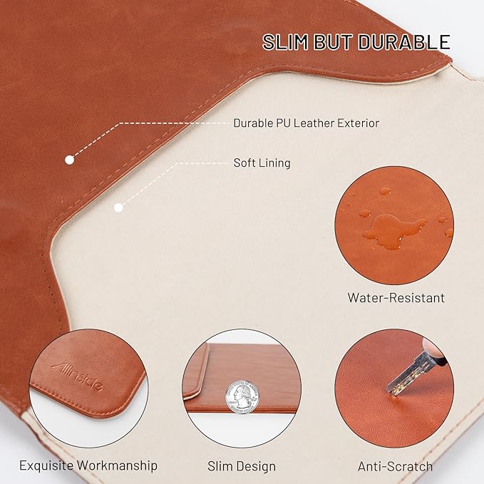 Allinside 13 inch Laptop Sleeve Case for MacBook Air 13 2018-2025/MacBook Pro 13 2016-2022, Waterproof PU Leather Laptop Sleeve Bag Protective Vertical Case Cover, Brown