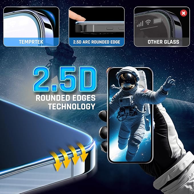 TEMPRTEK+ 2 Pack for iPhone 16 Pro Privacy Screen Protector Privacy 9H Military Grade Scratch Fingerprint Resistance Anti-Glare Shatterproof Tempered Glass Anti-Spy Easy Installation Bubble Free