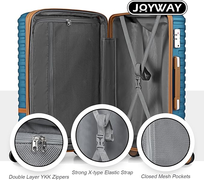 Joyway Luggage Set 3 Piece Suitcase Sets with Spinner Wheel,Hardside Expandable Travel Laggage with TSA Lock (13/20/24/28 Blue brown