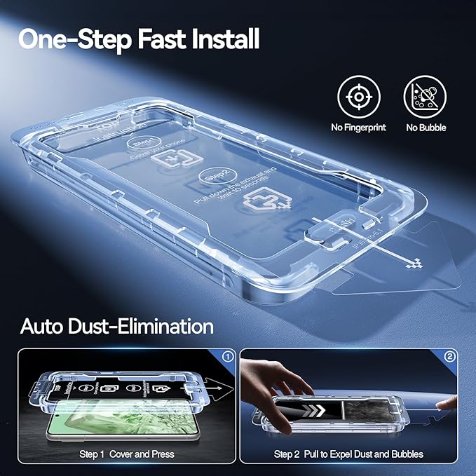 SMARTDEVIL [3+3 Pack for Google Pixel 8 Screen Protector with Camera Lens Protector, Finger Print Reader Compatible, Fast & Easy Installation, Clear 9H Tempered Glass Film, Alignment Frame