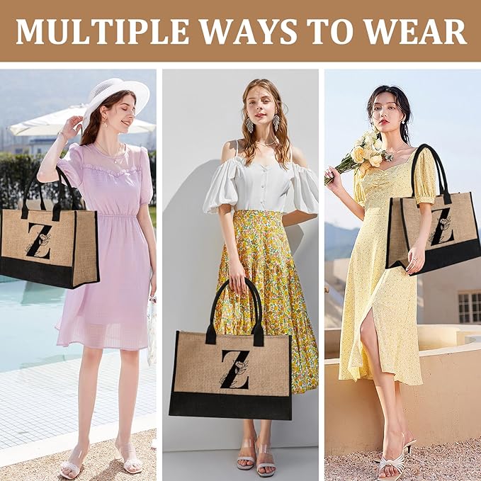 AYGE Personalized Initial Jute Tote Bag & Makeup Bag, Beach Bag, Monogrammed Birthday Gifts for Women Sister Mom Bridesmaid