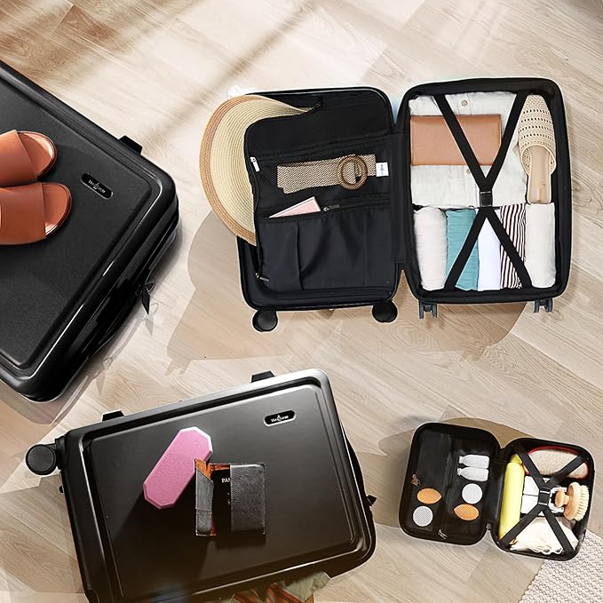 Hard Shell Luggage Sets with Spinner Wheels 4 Piece, Expandable Large Suitcases with TSA Lock, Travel Large Suitcase Set, Jet Black Luggage Set