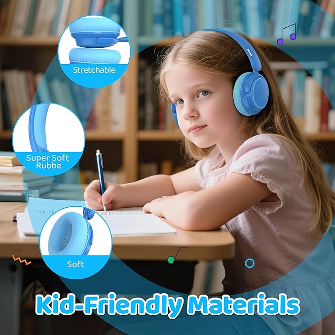 MIDOLA Active Noise Cancelling Kids Headphones Bluetooth 5.4 Wireless Volume Limited 85/94dB,Type C Fast Charging,Over Ear Foldable with Mic Aux Cord for Toddler Child Pad Tablet Blue