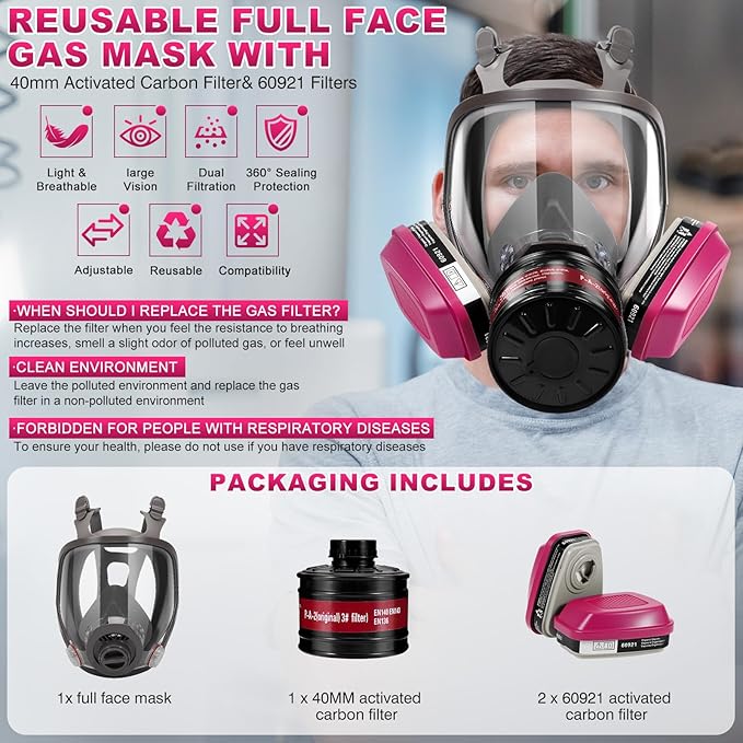 Respirator Mask, Reusable Face Respirators with Filters, Gas Masks Against Chemicals/Organic Vapor/Formaldehyde
