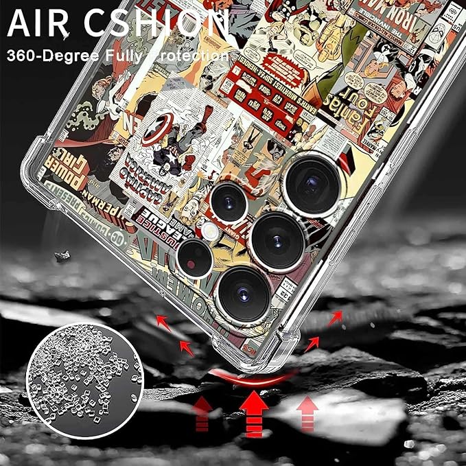 Case for Samsung Galaxy S23 Ultra with Superhero Design,Cartoon Comic Pop Culture Art Collage,Clear Soft TPU Bumper Phone Cover,6.8"(Hero,S23U)