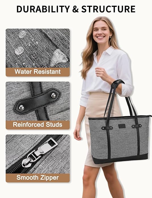 RAVUO Laptop Tote Bag for Women, Water Resistant 15.6 Inch Computer Handbag Purse Teacher Bag With Portable Small Pouch