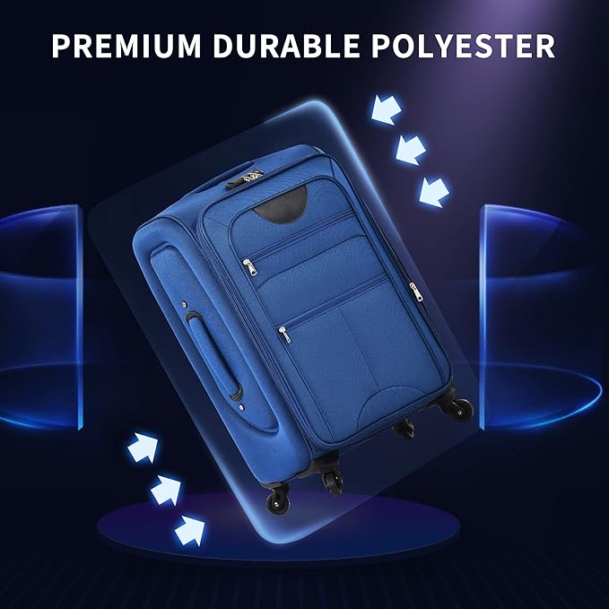 Merax Softside Luggage Set Softshell Lightweight 3 Piece Spinner Suitcase 22" 26" 30" Blue