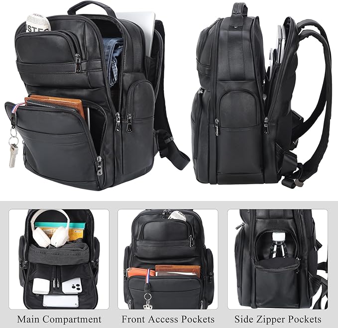 TIDING Men's Vintage Leather Backpack 15.6" Laptop Bag Large Capacity Business Travel Hiking Shoulder Daypacks