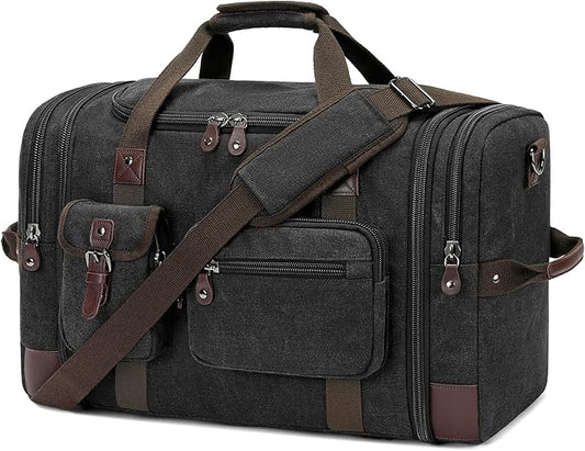 Travel Duffle Bag for Men, Duffle Bag for Travel, Heavy Duty Canvas Duffle, Carryon Bags for Airplanes, Expandable Vintage Overnight Luggage Weekender Bag, Waterproof Anti-tear Travel Bag