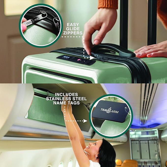 Luggage Sets 3 Piece, 22 Inch Carry on Luggage and 24 Inch Suitcases with Wheels Spinner, Durable Hard Shell Suitcase Set, Expandable Travel Suitcase, Sage Green