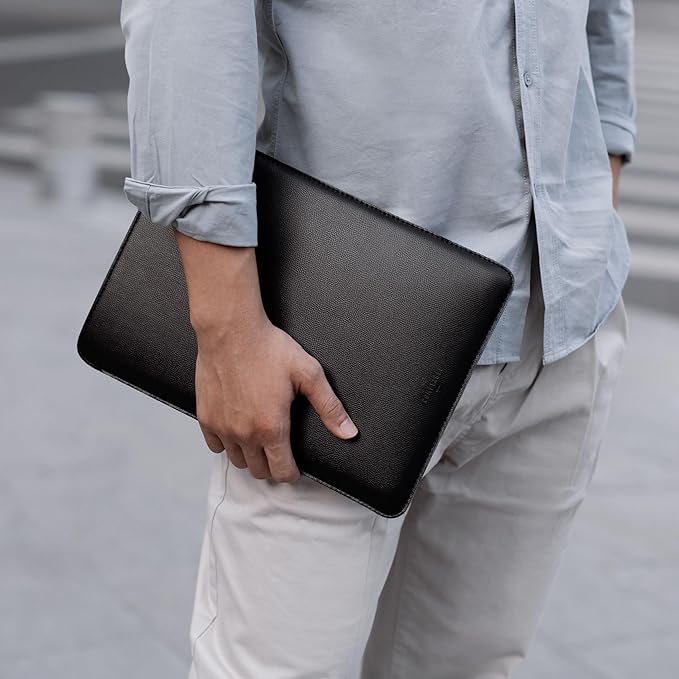 Comfyable Laptop Sleeve 15 Inch Precisely Compatible with MacBook Air 15" M4 2025 A3241 & M3 2024 A3114 & M2 2023 A2941, Faux Leather Cover Case, Black