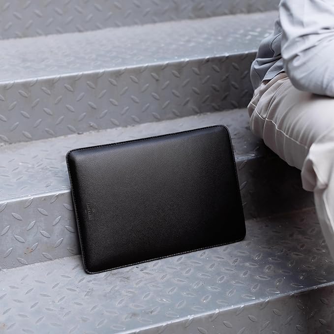 Comfyable Slim Laptop Sleeve 16 Inch Compatible for MacBook Pro 16-Inch M4 M3 M2 Pro/Max 2024, Faux Leather Protective 16-in Mac Cover Case, Black