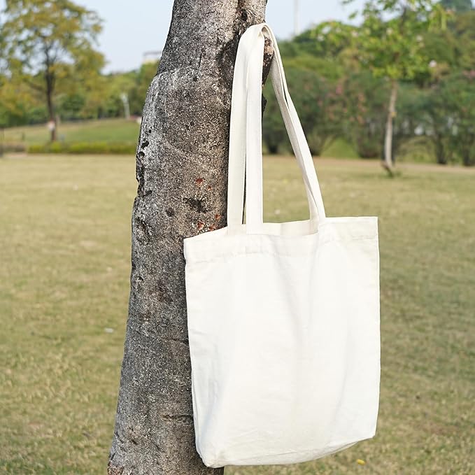 Koolmox Beige Canvas Tote Bags, 6-Pack 13.5x13.5inch 12Oz Heavy Duty Cotton Bags with Handles and Bottom, Reusable Grocery Shopping Bag Bulk Sublimation Tote Bags Blank for Teachers Crafts