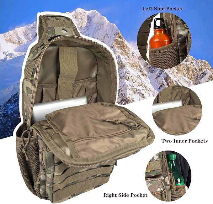 Tactical Shoulder Sling Bag, Small Chest Pack, 13L Backpack for Men Outdoor Sports, CP Camo