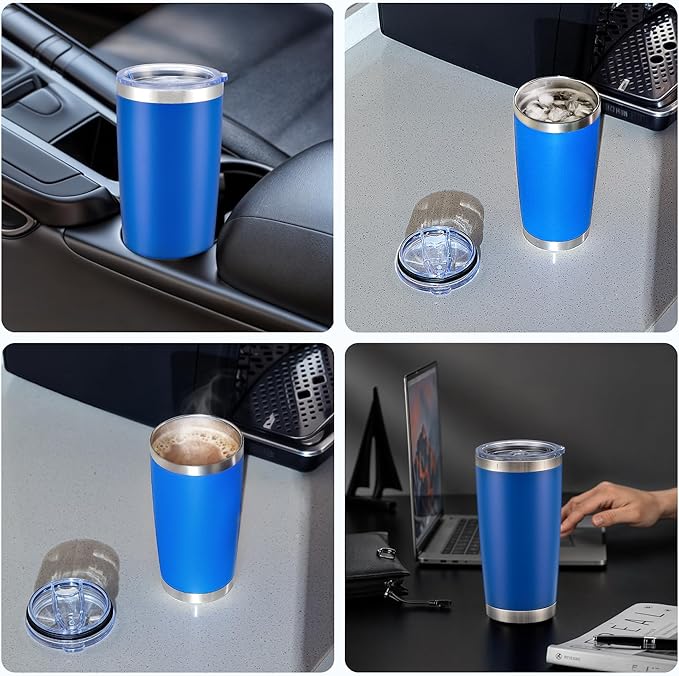 OMTech 20oz Tumblers Bulk, 12pc Stainless Steel Tumbler Set with Lid & Straw, Double Wall Vacuum Insulated Mug for Laser Engraver, Travel Coffee Mug for Hot & Cold Drinks, Navy Blue Powder Coated Cup