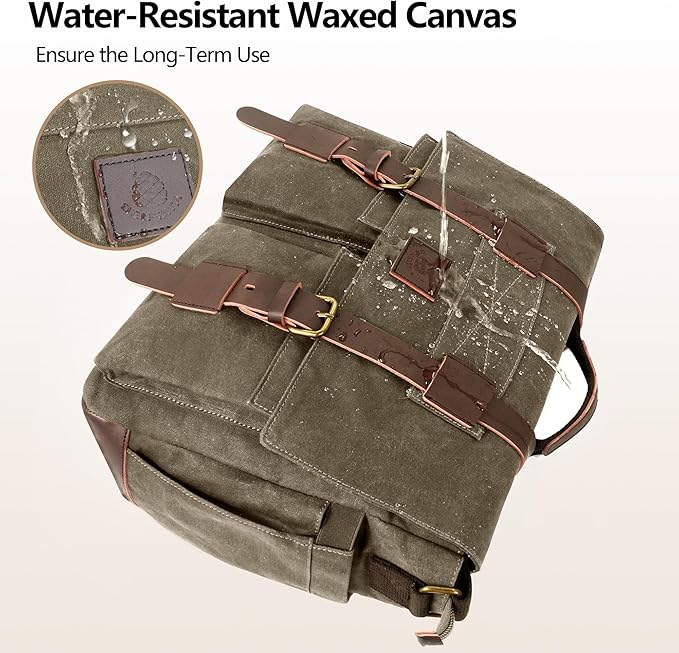 Messenger Bag for Men,13-14-15.6 Inch Laptop Bag, Vintage Water-resistant Waxed Canvas Satchel Bag, Leather Briefcase for School Work Travel (Vintage Grey)