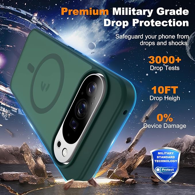 Compatible with Google Pixel 10 Pro XL Case with Magnetic [Compatible with Mag-Safe][Military Grade Drop Protection] Slim Translucent Matte Phone Case with Anti-Fingerprint Tech, Green