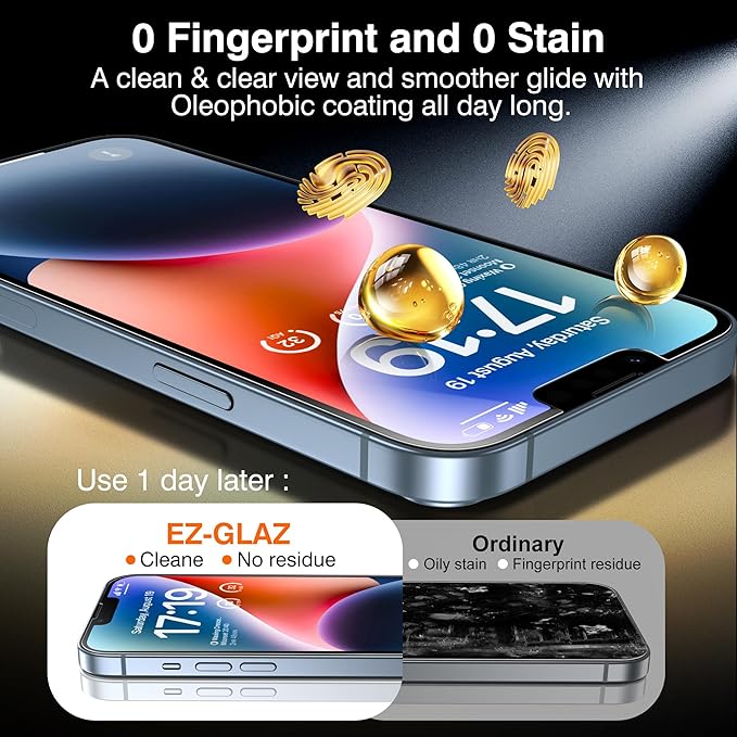 EZ-GLAZ-4+2 Pack for iPhone 14 Plus Privacy Screen Protector[6.7 inches] With Camera Lens Protector, [Drop Protection] 9H Hardness Full Coverage Anti-Spy Tempered Glass Film, Easy to install