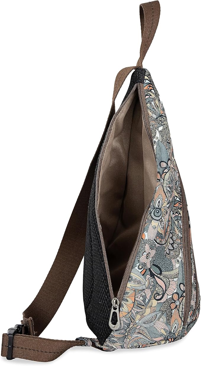 Sakroots On The Go Sling Backpack in Eco Twill, Adjustable Sling Strap, Sienna Spirit Desert