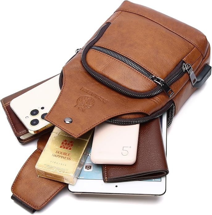 LUKZIJAES Genuine Leather Sling Bag for Men